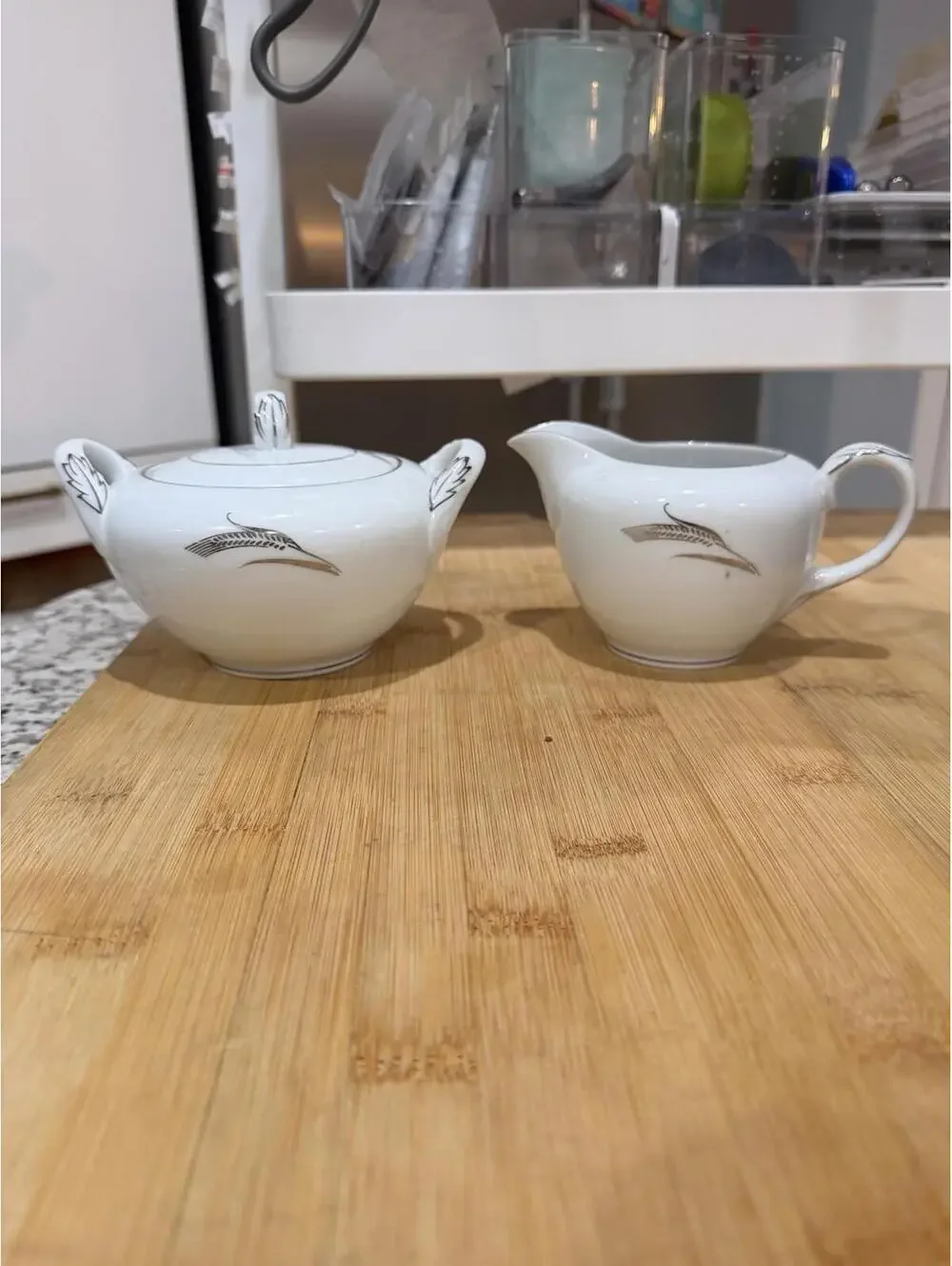 VTG Fukagawa Arita 931 Made in Japan Creamer & Sugar Bowl w/Lid Platinum Wheat *
